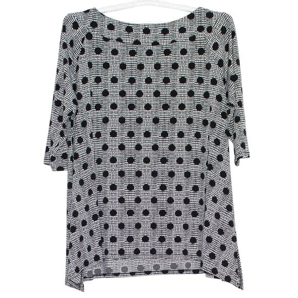 Chicos Tunic Top 3/4 Sleeve Polka Dot Minimalist Workwear Black White 3 XL 16 - Picture 2 of 7